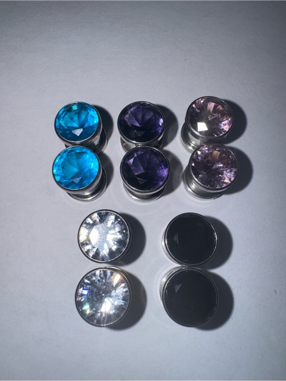 5 pairs Stainless Steel CZ Screw Tunnels Ear Stretcher Plugs 8mm